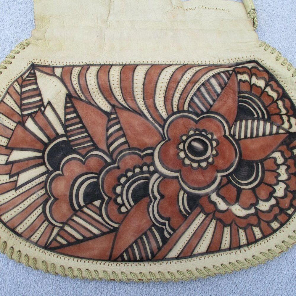 Vintage Berrera Gamarro Bag Tan Leather  Painted Purse Large Braided Detail